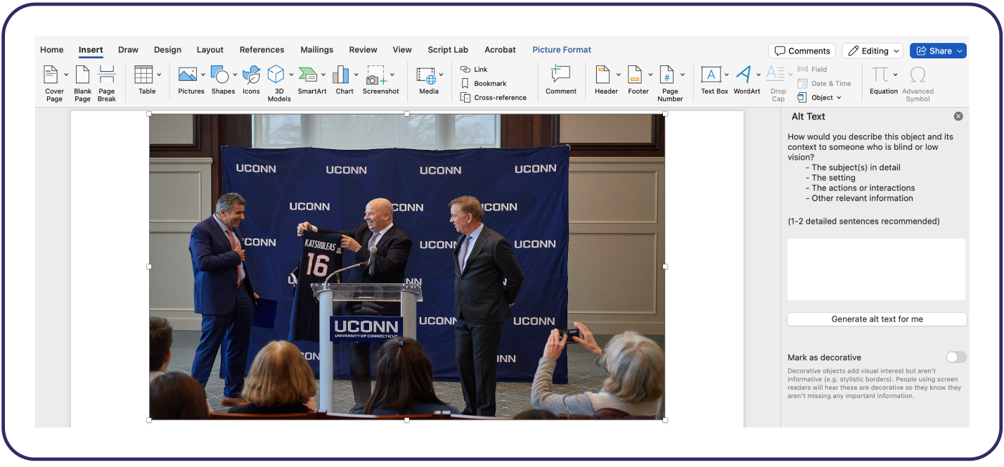 Steps in adding alt text to images in Word documents